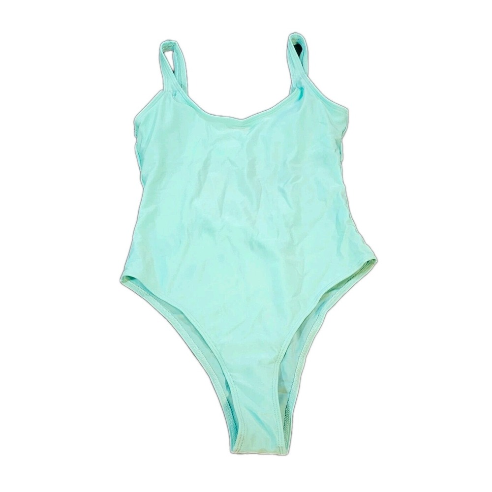 Swimsuit SZ M Teal High Cut Open Back One Piece Women 90's Retro Beach,Lake,Pool